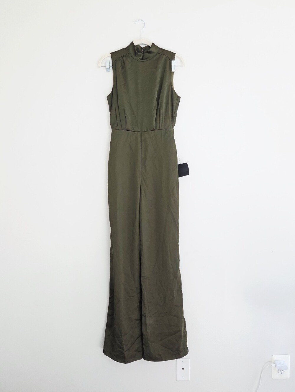 Lulus Classic Elegance Olive Green Satin Sleeveless Mock Neck Jumpsuit XS - Picture 2 of 6